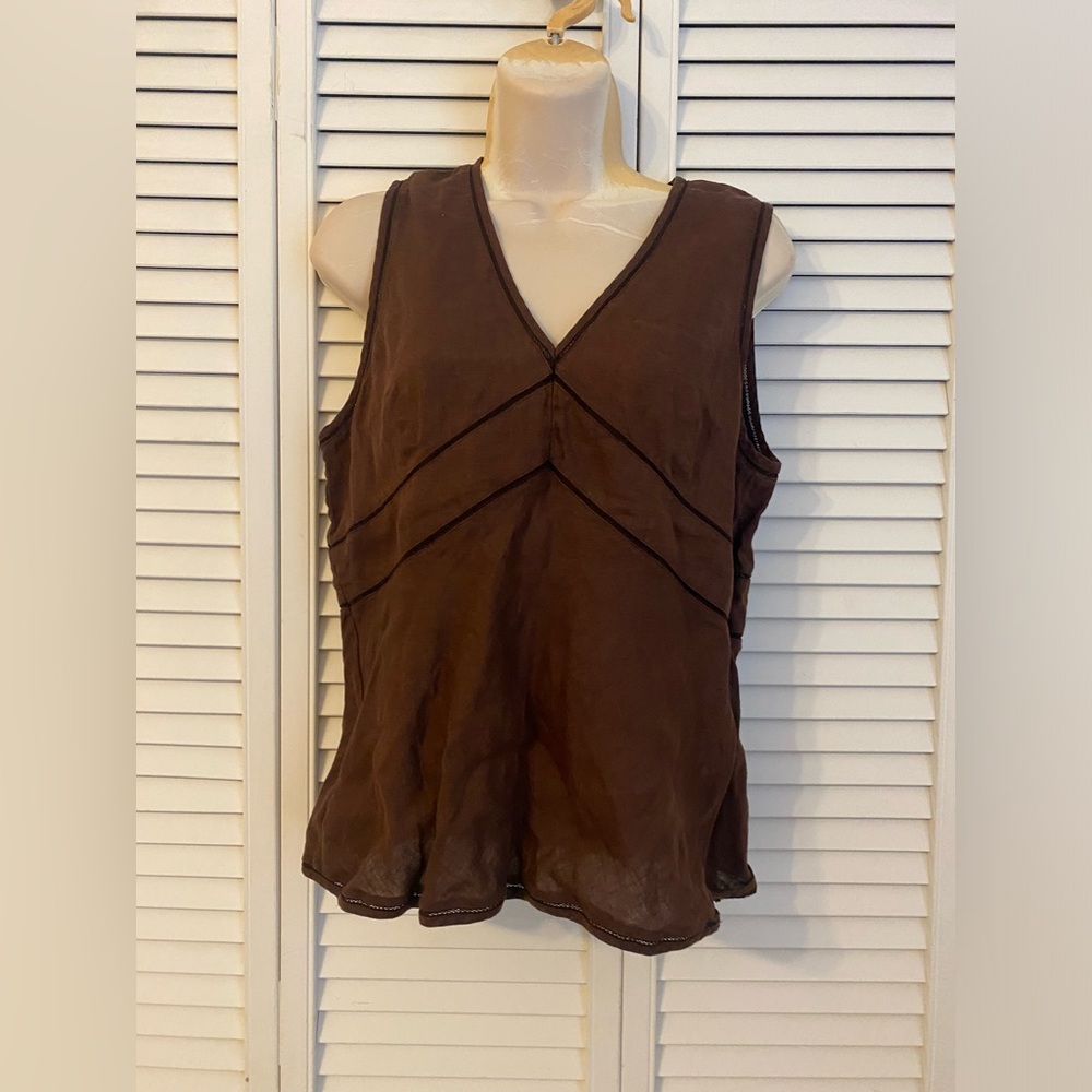 VTG Ann Taylor Womens Top 10 Brown Babydoll 100% Irish Linen Sleeveless Tank Y2K
